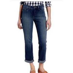 NYDJ Jeans Womens 10 Blue Boyfriend Denim Mid Rise Stretch Straight Leg